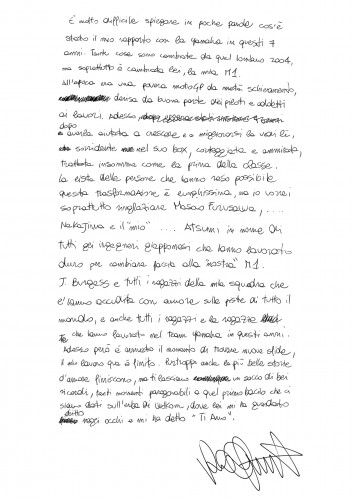 Valentino Rossi handwritten statement